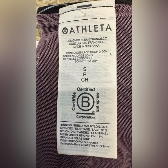 NWT  Athleta Conscious Crop Lace Size Small Black Sport Bra Yoga Gym Run - Picture 8 of 12